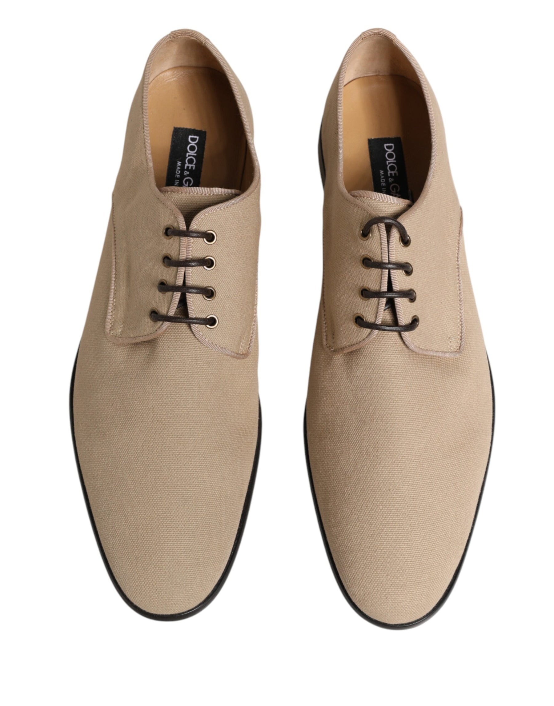 Dolce & Gabbana Beige Canvas Derby Lace Up Dress Men Shoes | Regal Royce