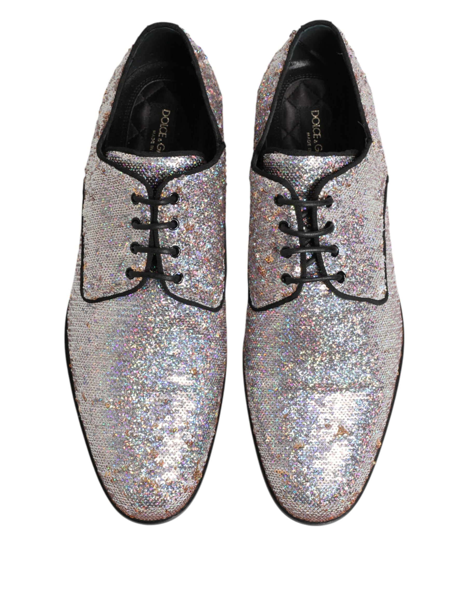 Dolce & Gabbana Silver Sequined Lace Up Men Derby Dress Shoes | Regal Royce