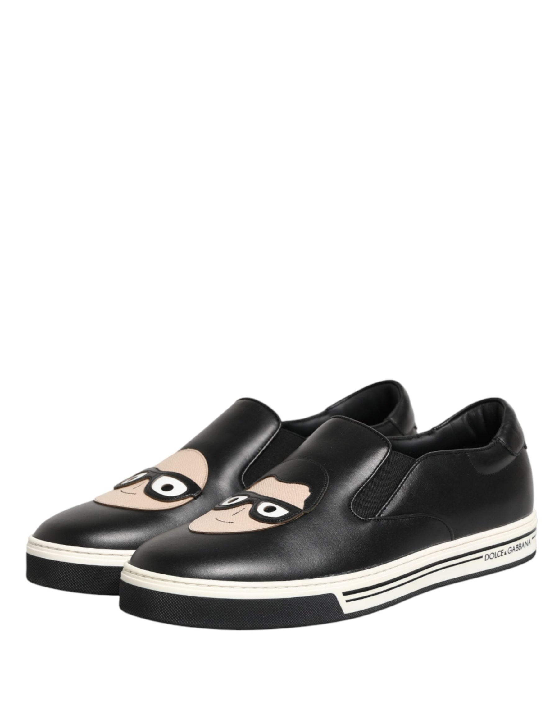 Dolce & Gabbana Black Leather Signature Figures Sneakers Shoes | Regal Royce