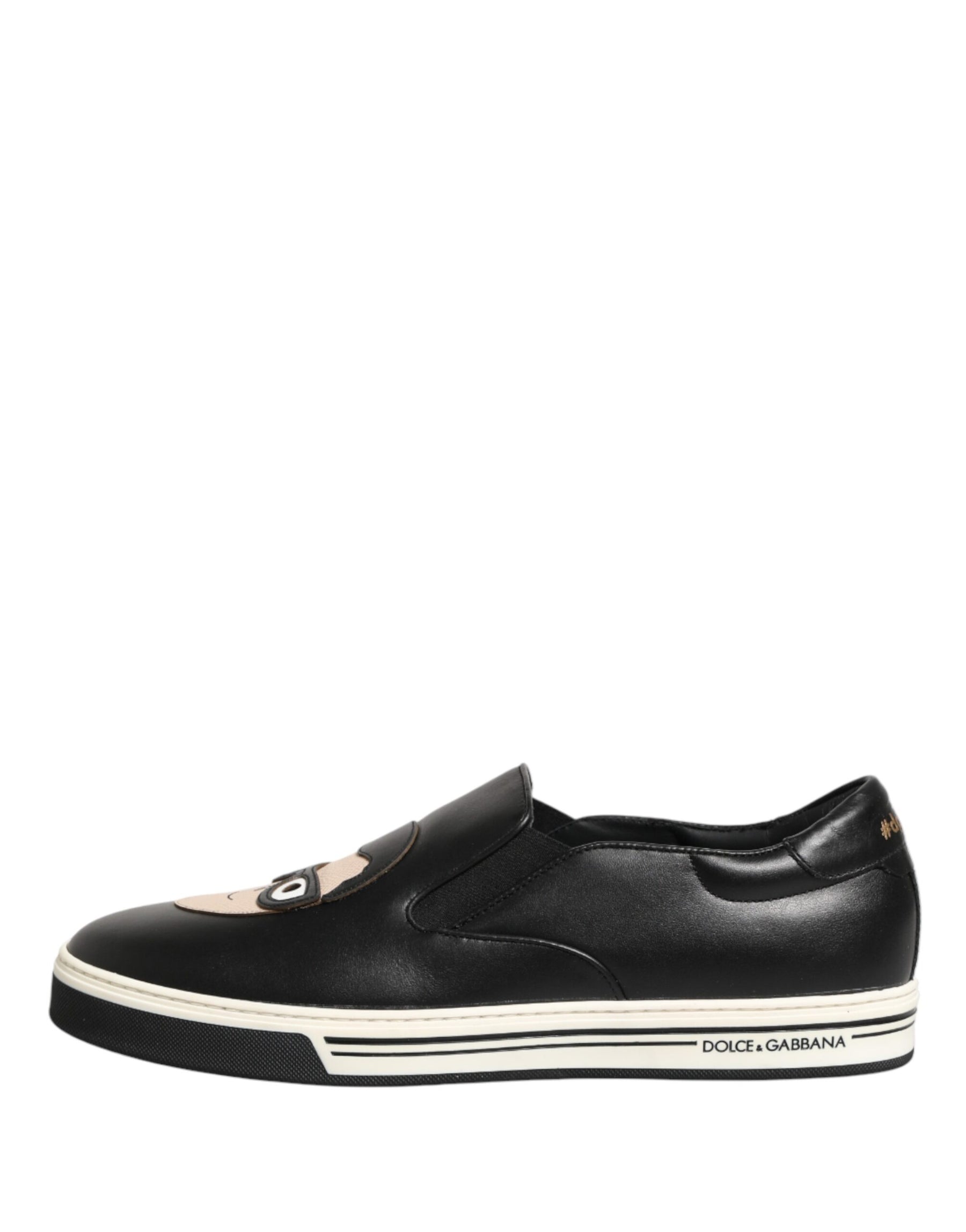 Dolce & Gabbana Black Leather Signature Figures Sneakers Shoes | Regal Royce