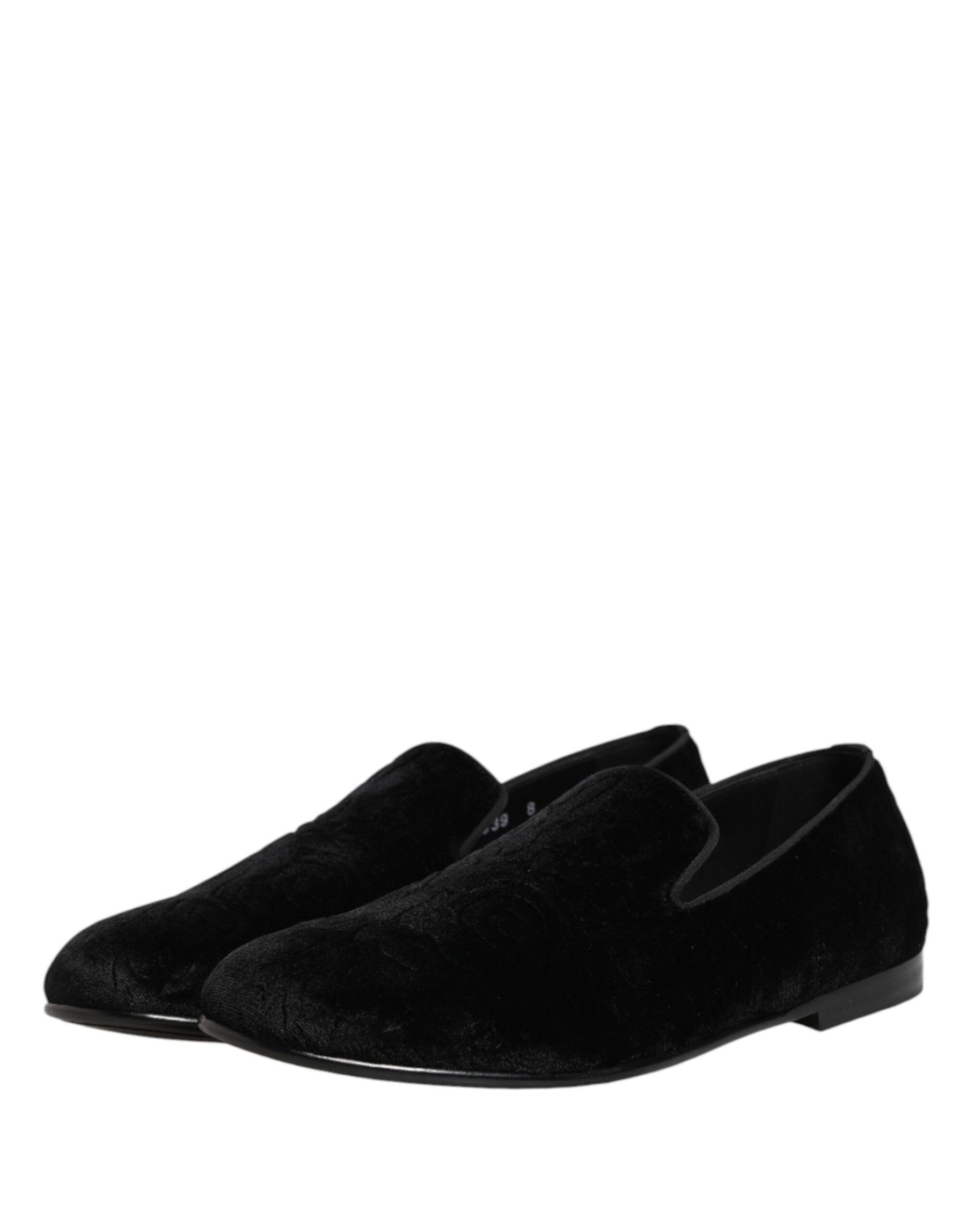Dolce & Gabbana Black Velvet Slip On Loafers Formal Men Shoes | Regal Royce