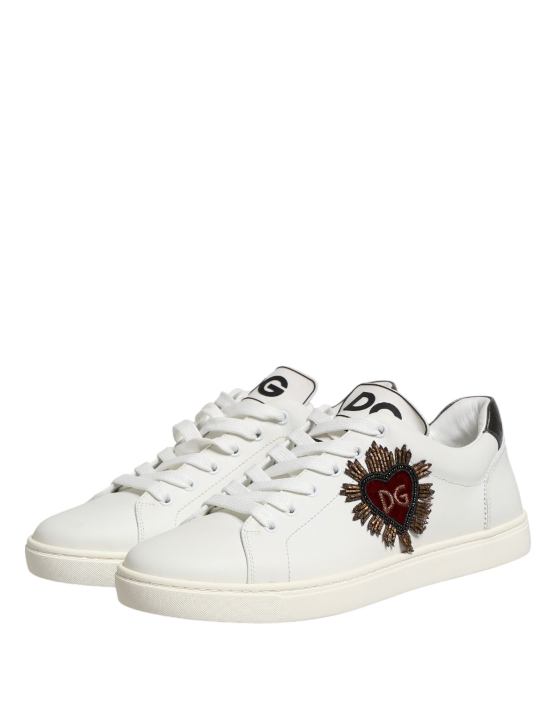 Dolce & Gabbana White Leather Sacred Heart Patch Sneakers Shoes | Regal Royce