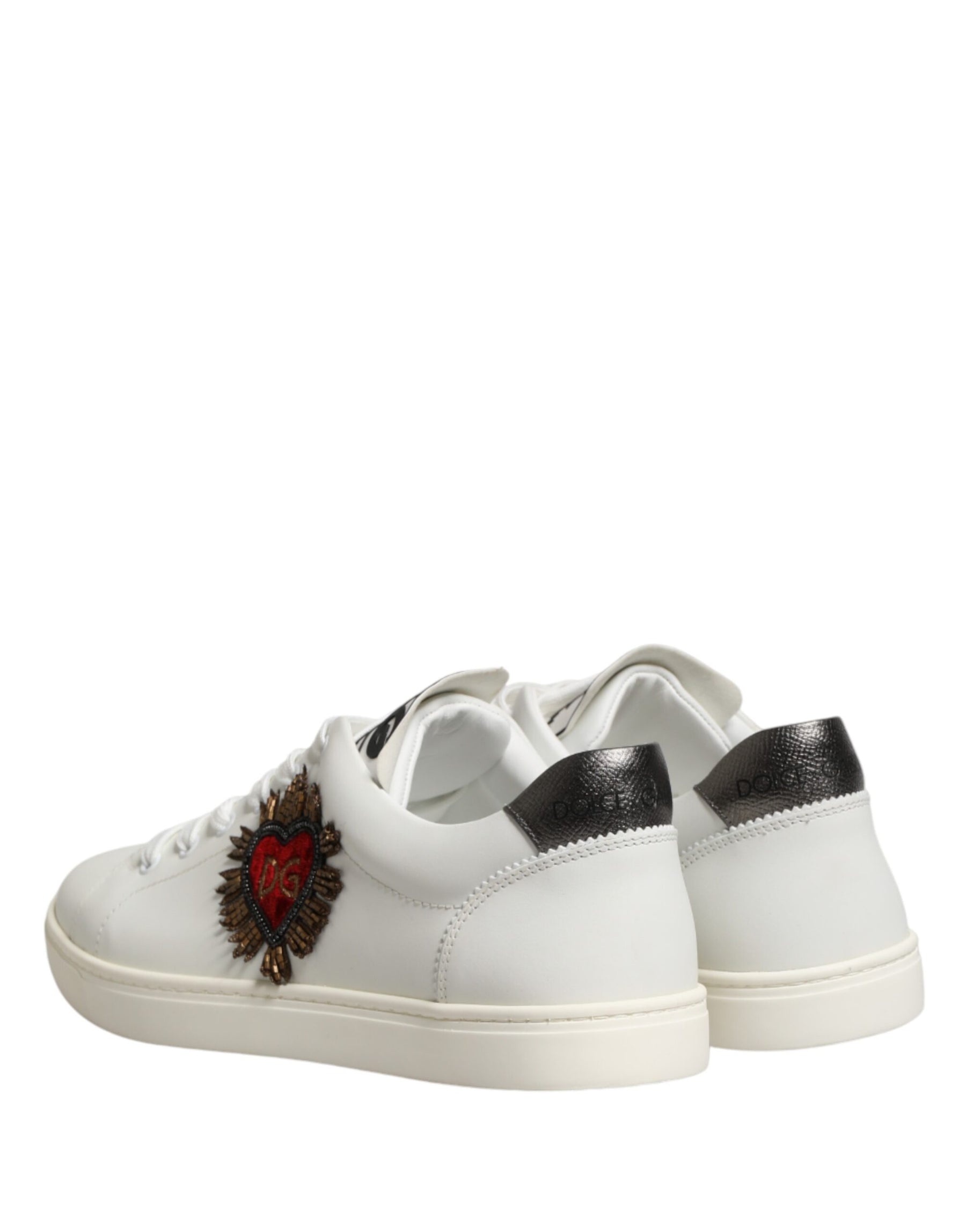 Dolce & Gabbana White Leather Sacred Heart Patch Sneakers Shoes | Regal Royce