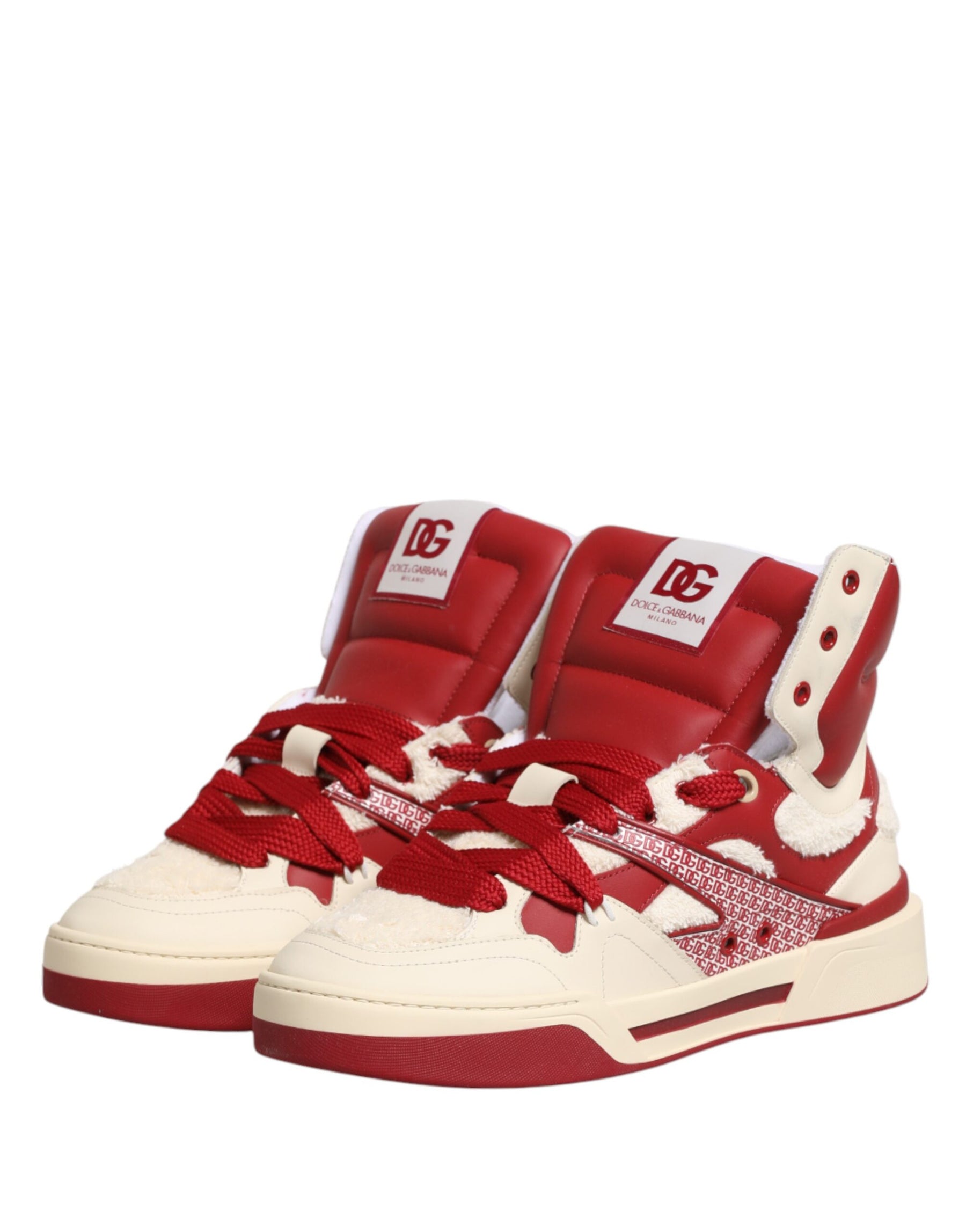 Dolce & Gabbana White Red Custom 2.Zero High Top Men Sneakers Shoes | Regal Royce