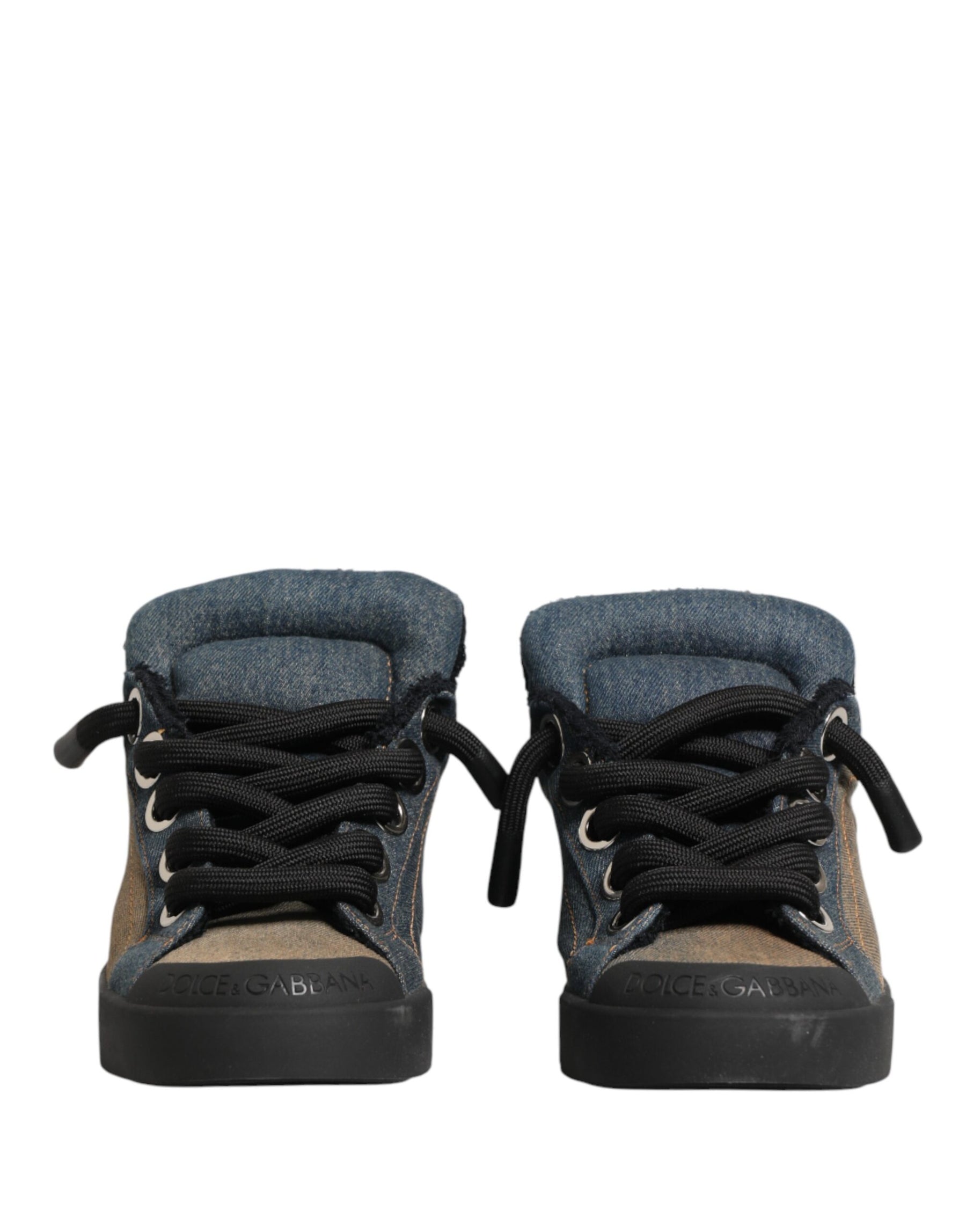 Dolce & Gabbana Multicolor Color Block Denim Low Top Sneakers Shoes | Regal Royce