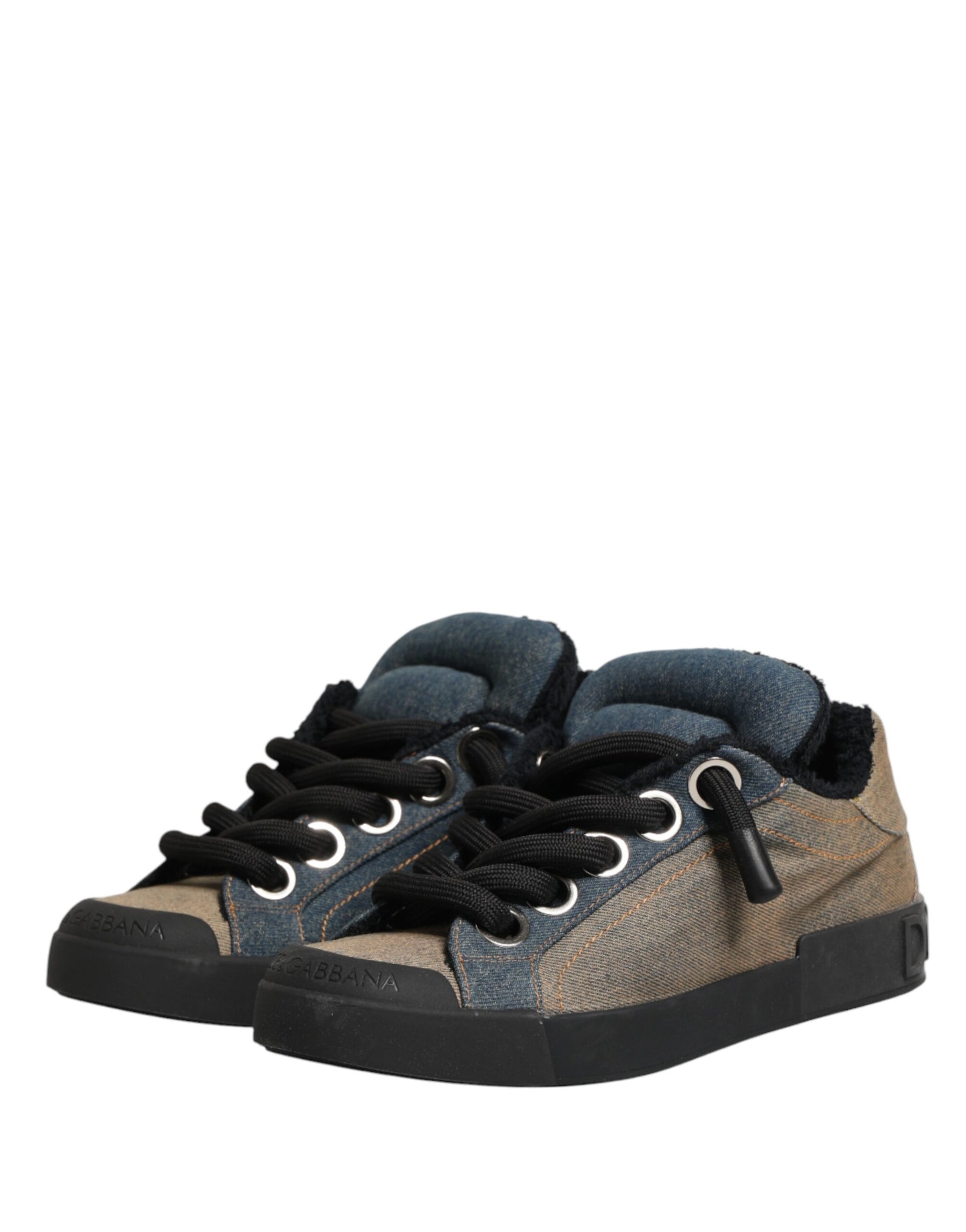 Dolce & Gabbana Multicolor Color Block Denim Low Top Sneakers Shoes | Regal Royce