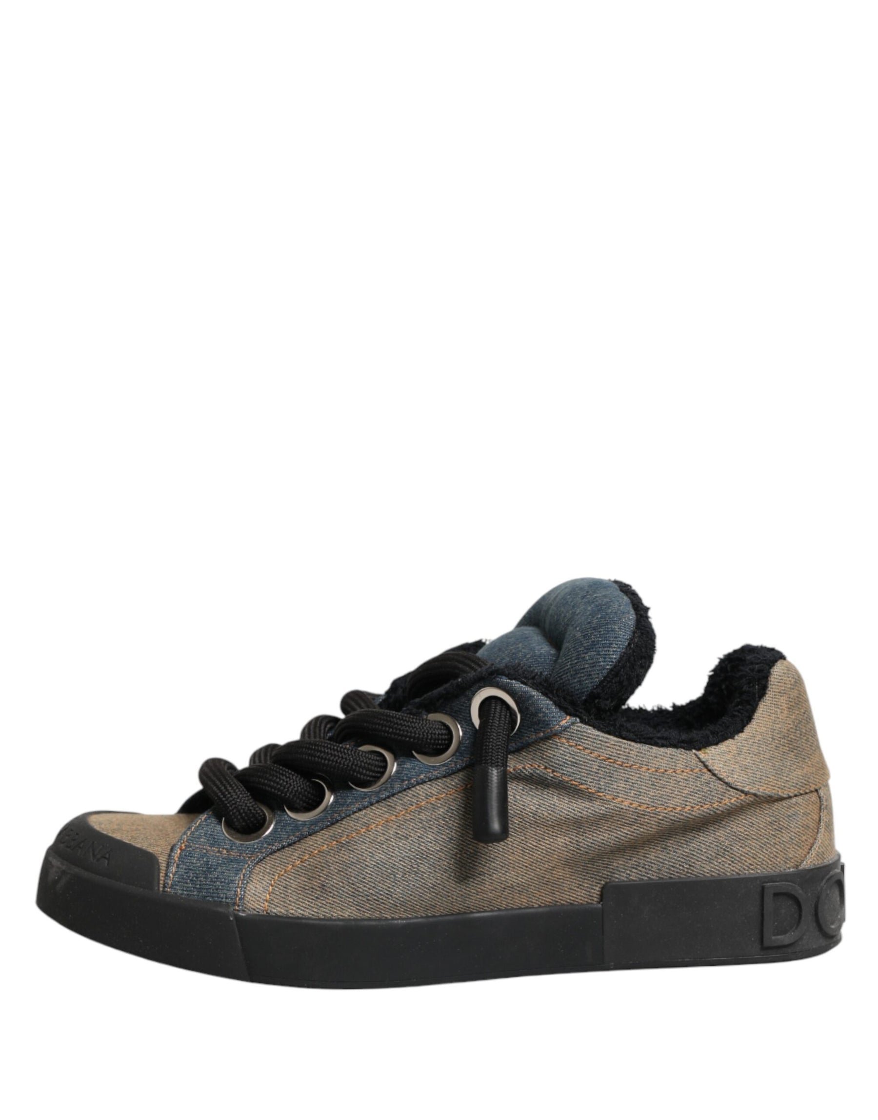 Dolce & Gabbana Multicolor Color Block Denim Low Top Sneakers Shoes | Regal Royce