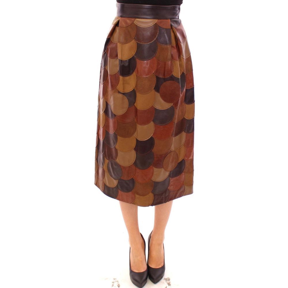 Dolce & Gabbana Brown Lamb Leather Midi Skirt | Regal Royce