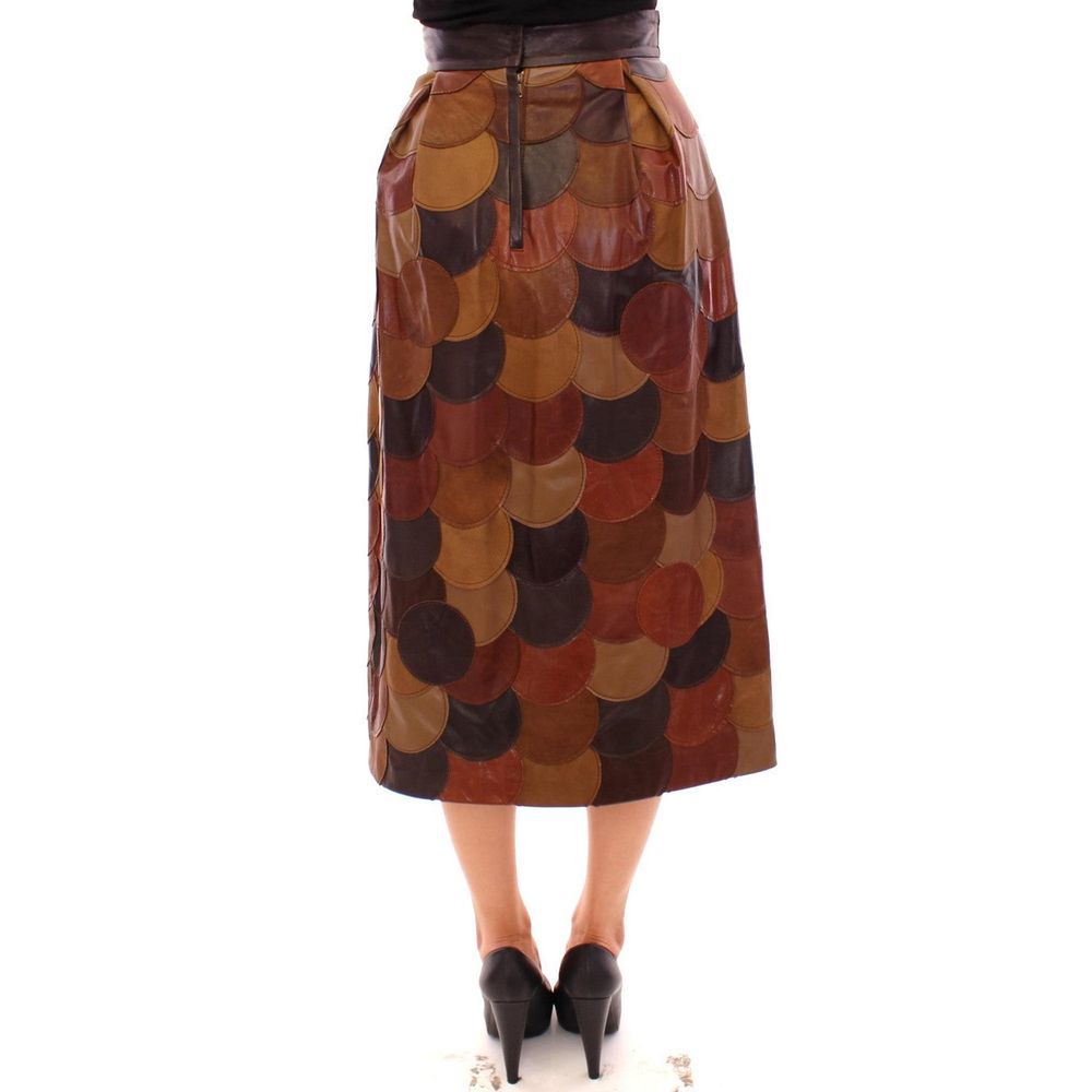Dolce & Gabbana Brown Lamb Leather Midi Skirt | Regal Royce