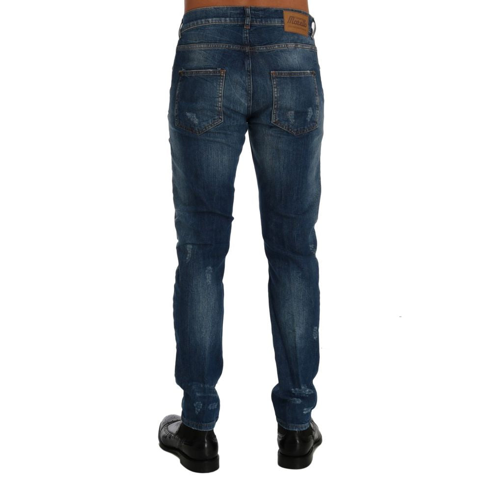 Frankie Morello Blue Cotton Slim Fit Jeans | Regal Royce