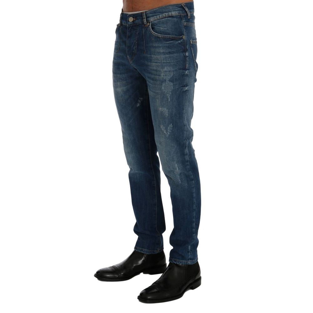 Frankie Morello Blue Cotton Slim Fit Jeans | Regal Royce