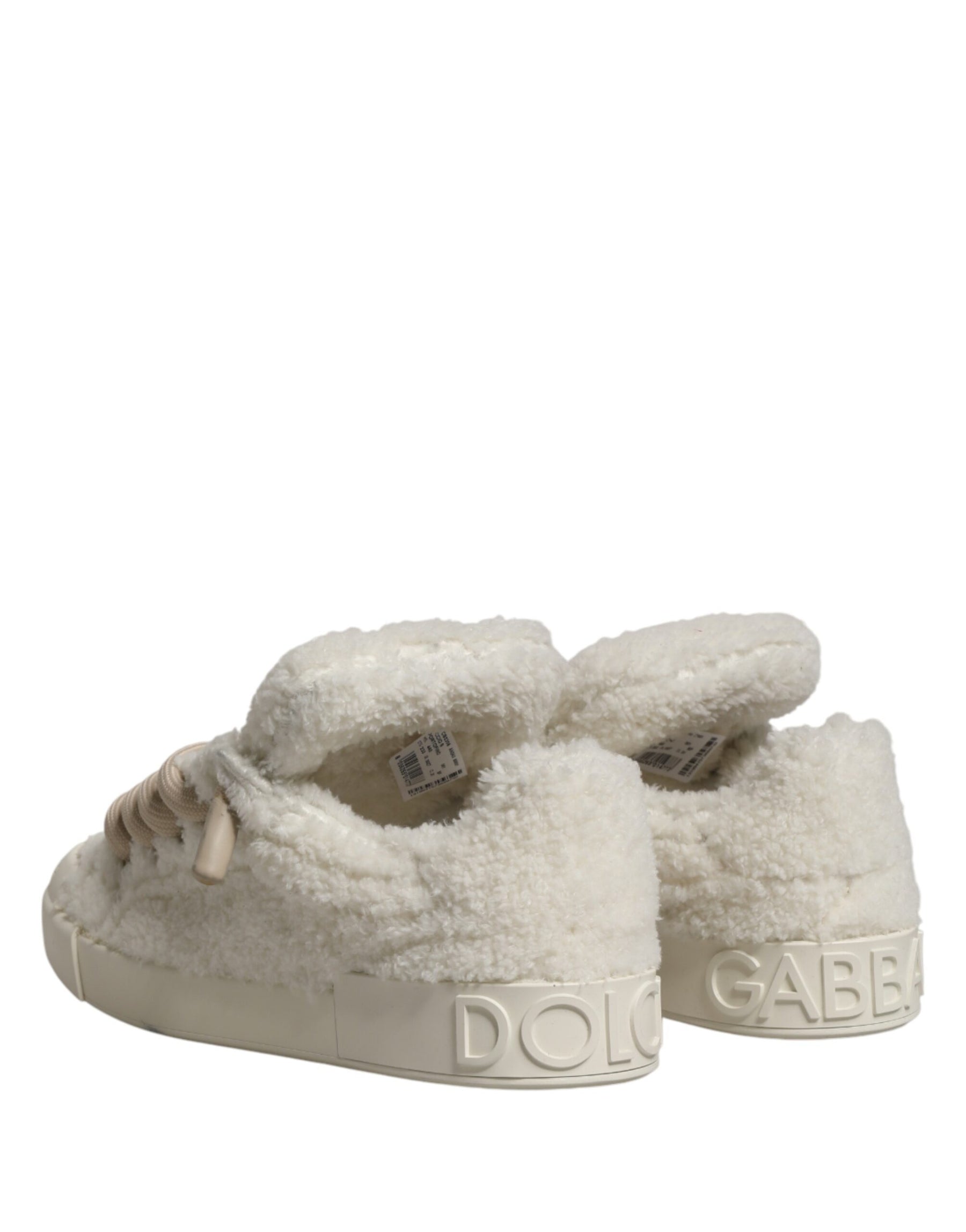 Dolce & Gabbana White Faux Shearling Low Top Sneakers  Shoes | Regal Royce