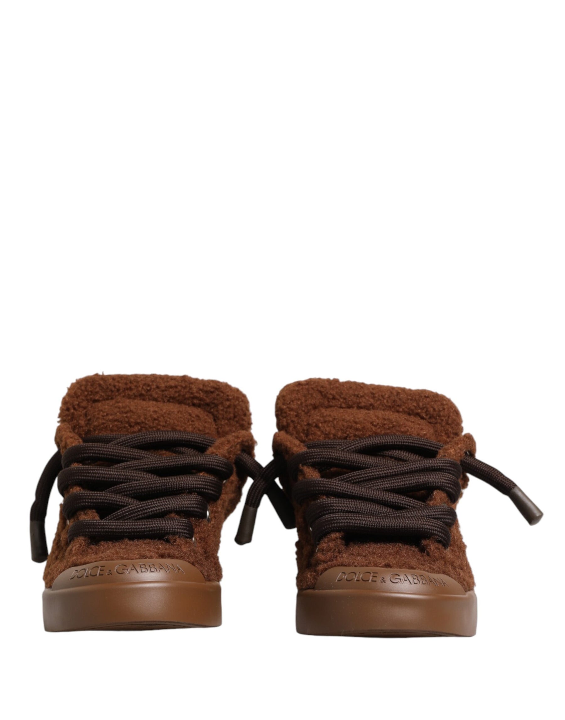 Dolce & Gabbana Brown Faux Shearling Low Top Sneakers Shoes | Regal Royce