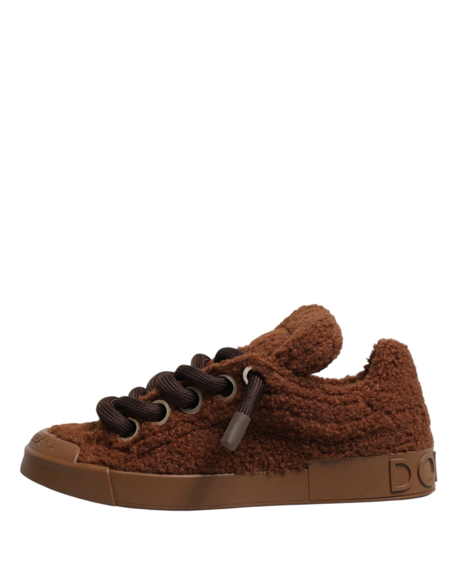 Dolce & Gabbana Brown Faux Shearling Low Top Sneakers Shoes | Regal Royce