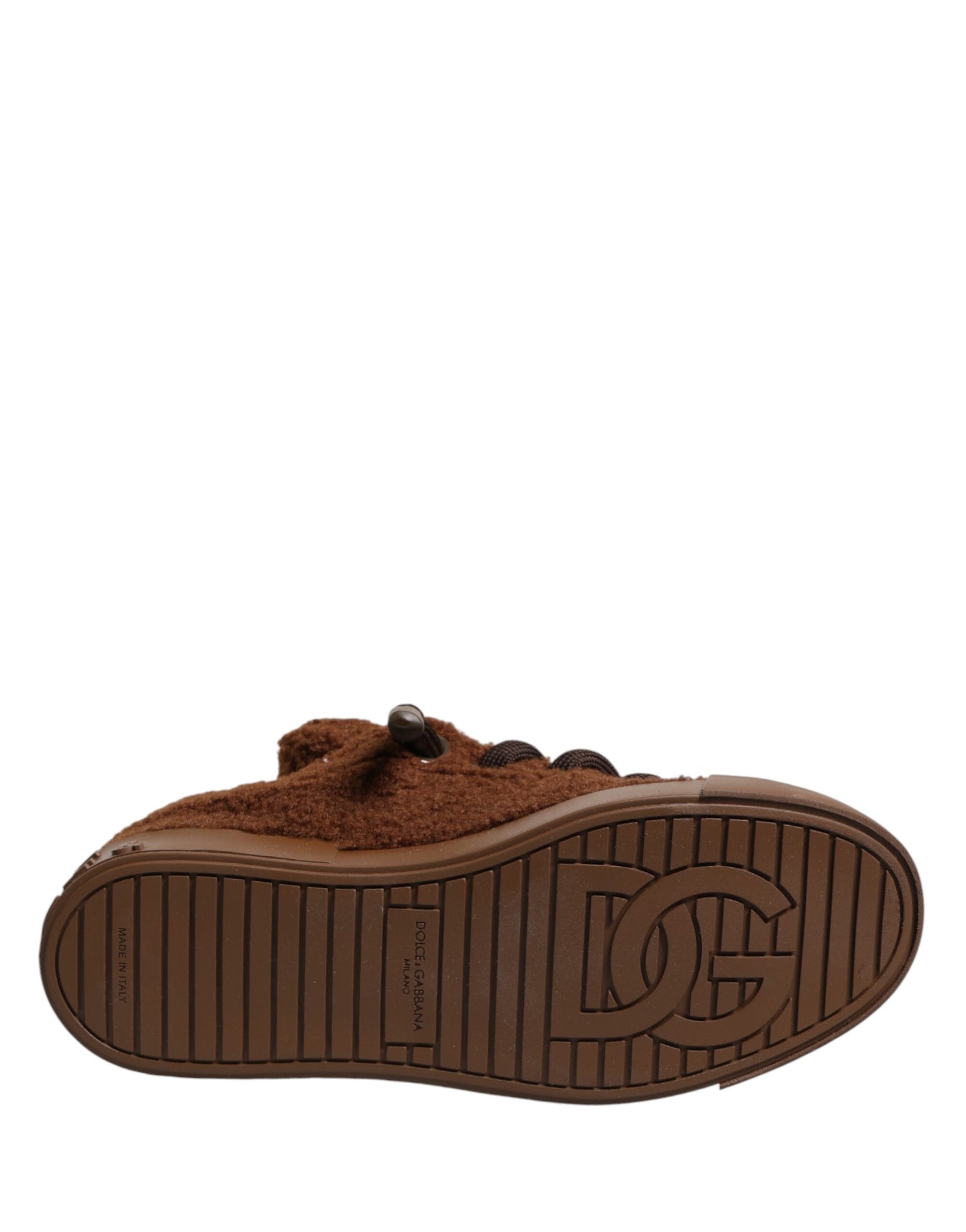 Dolce & Gabbana Brown Faux Shearling Low Top Sneakers Shoes | Regal Royce