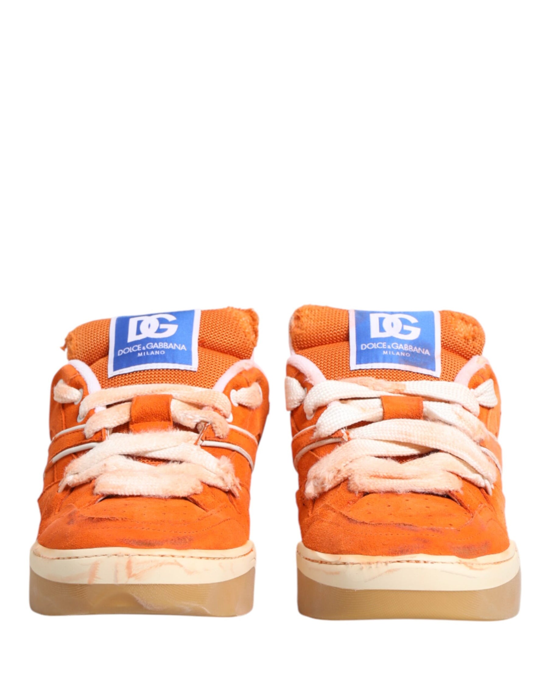 Dolce & Gabbana Orange Suede New Roma Low Top Sneakers Shoes | Regal Royce