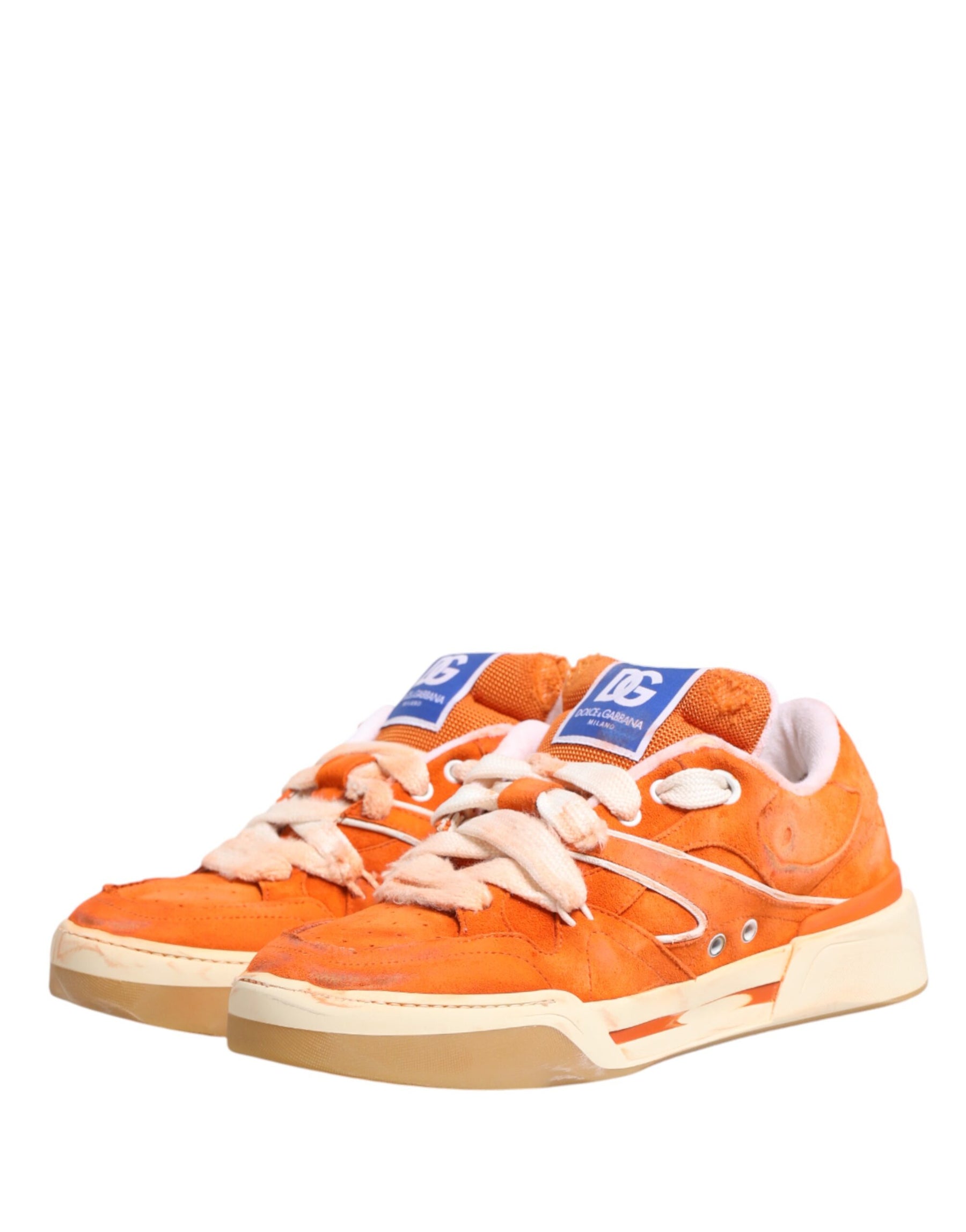Dolce & Gabbana Orange Suede New Roma Low Top Sneakers Shoes | Regal Royce