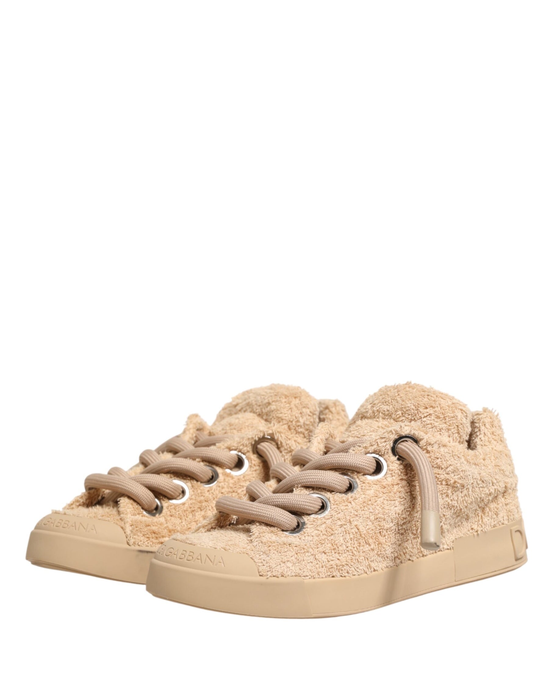 Dolce & Gabbana Shoes Beige Faux Shearling Low Top Sneakers | Regal Royce
