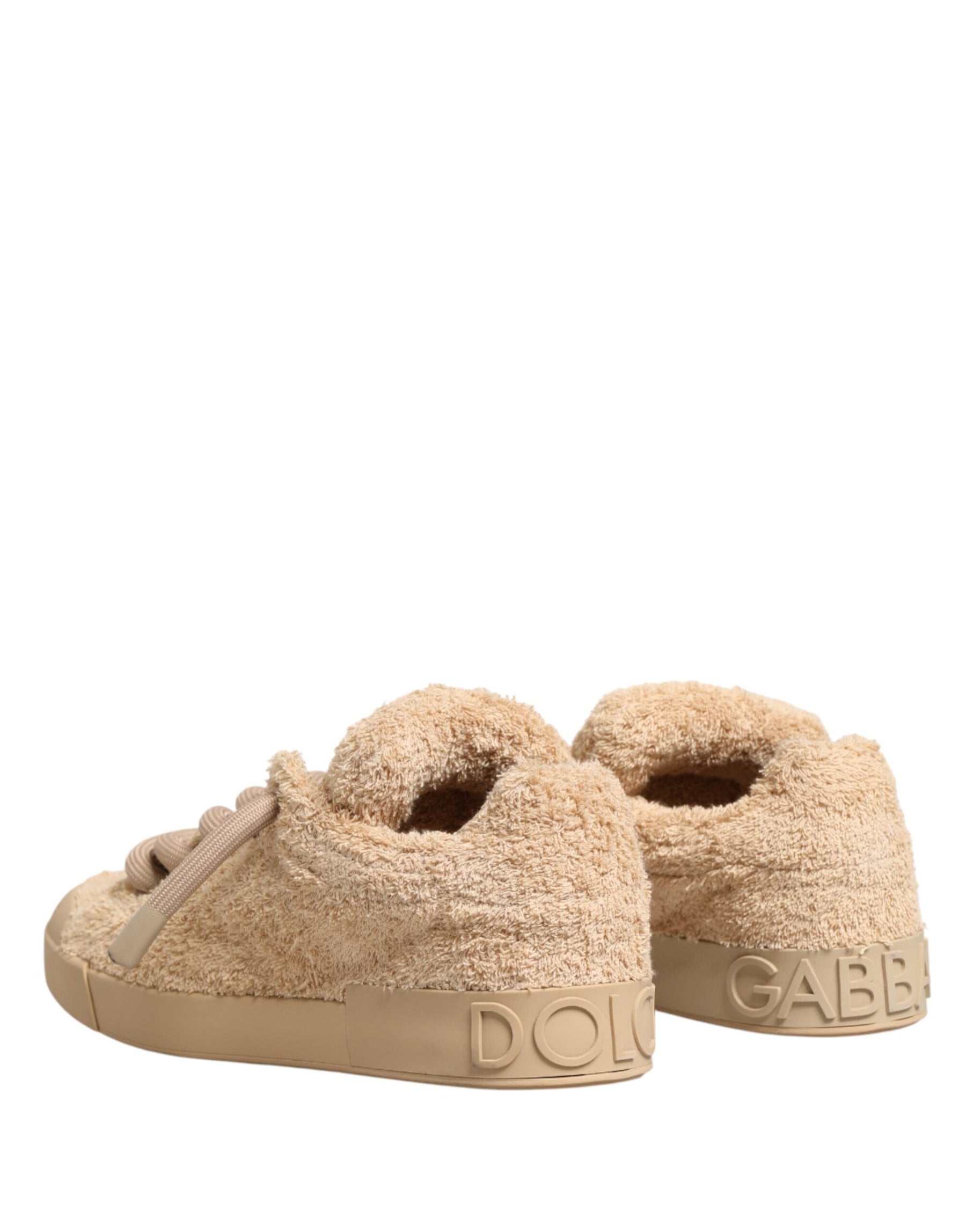 Dolce & Gabbana Shoes Beige Faux Shearling Low Top Sneakers | Regal Royce