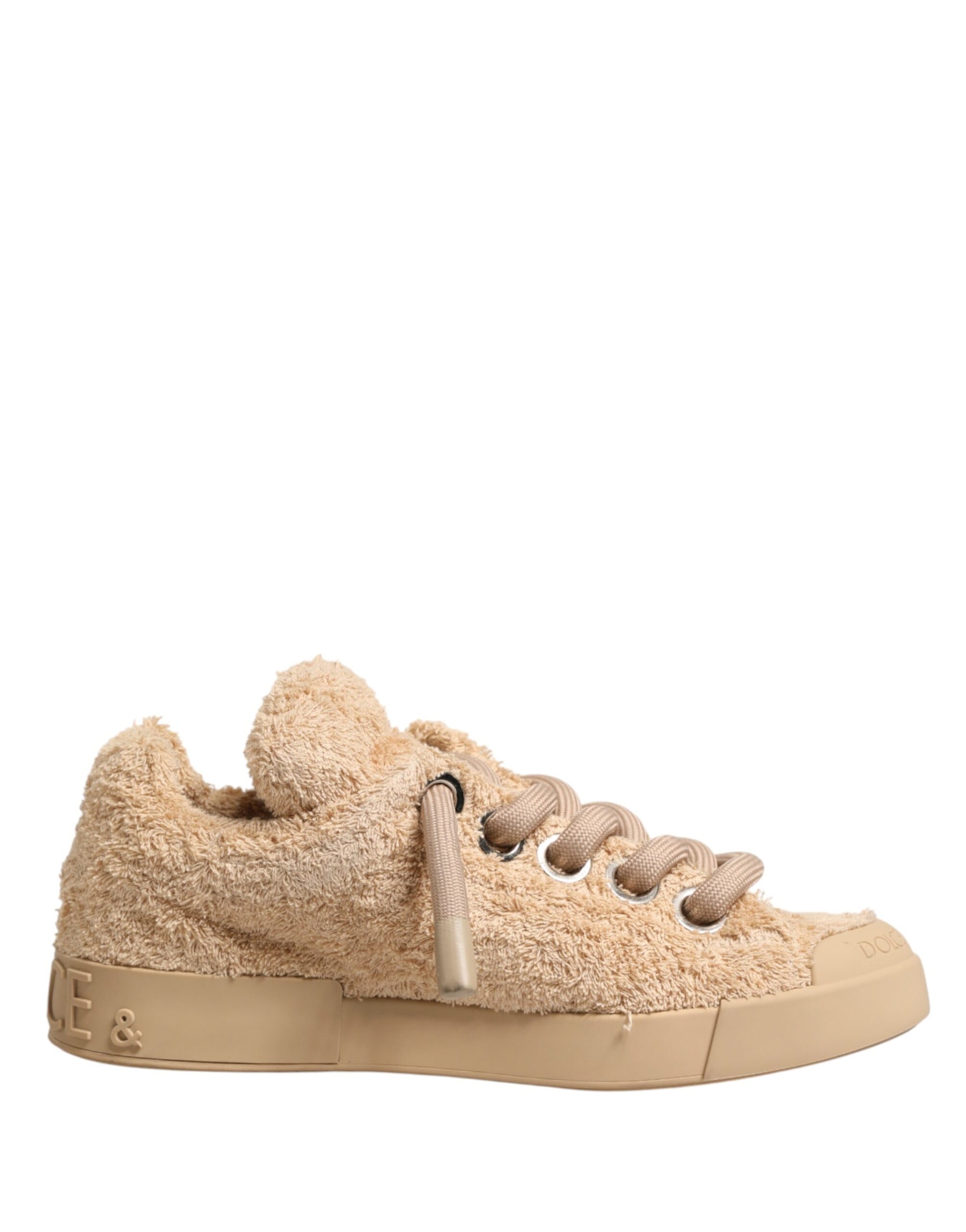 Dolce & Gabbana Shoes Beige Faux Shearling Low Top Sneakers | Regal Royce