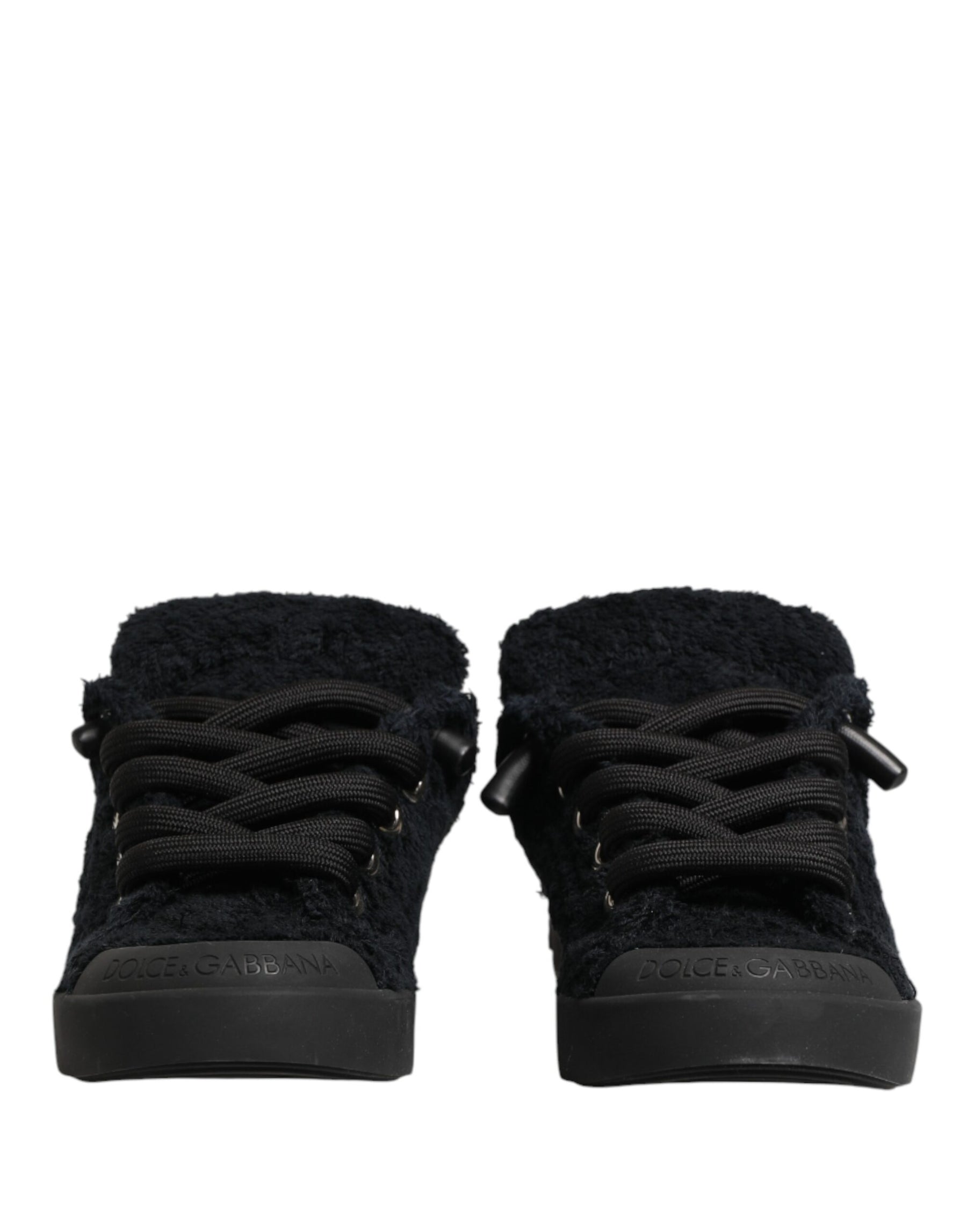 Dolce & Gabbana Black Faux Shearling Low Top Sneakers Shoes | Regal Royce