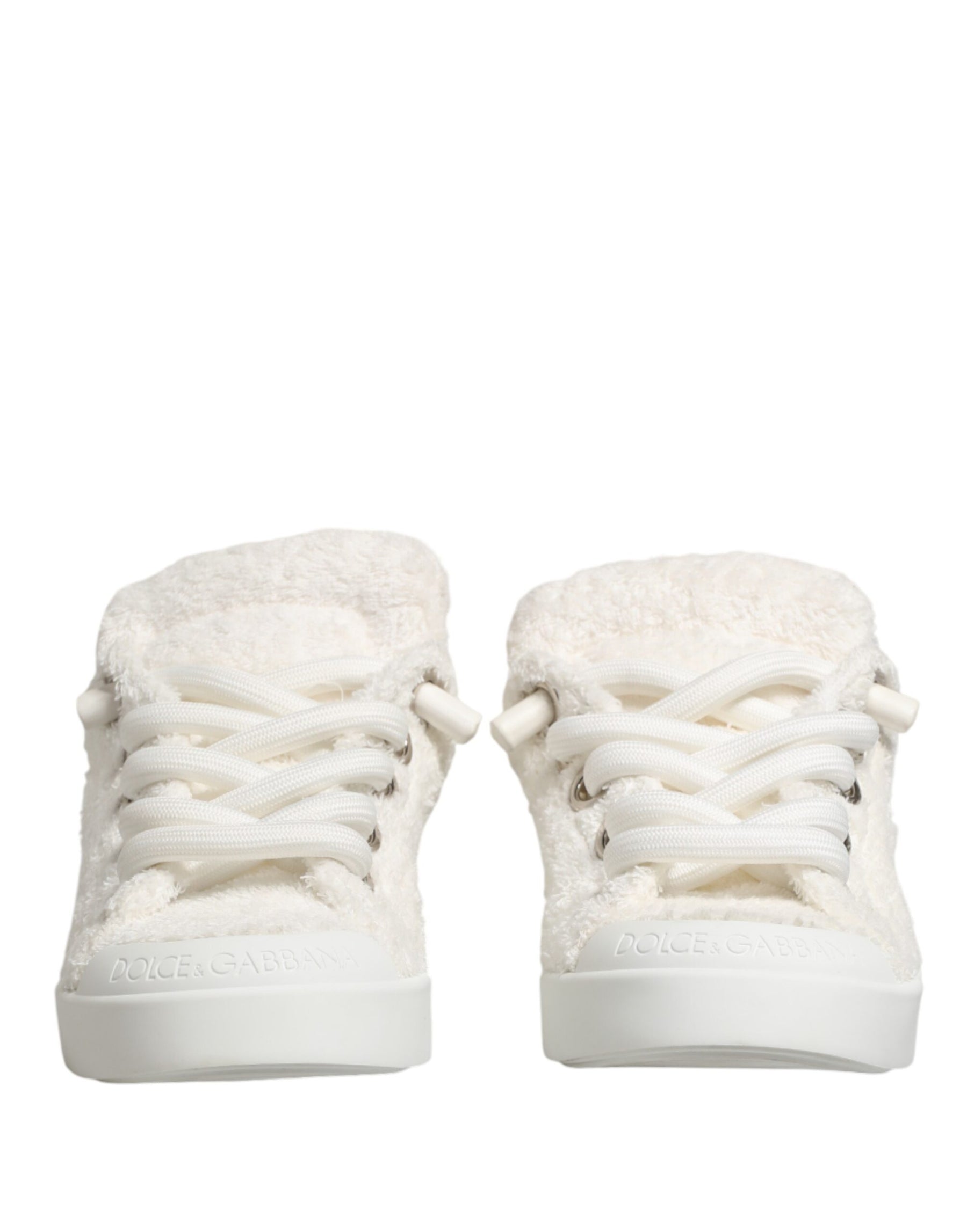 Dolce & Gabbana White Faux Shearling Low Top Sneakers  Shoes | Regal Royce
