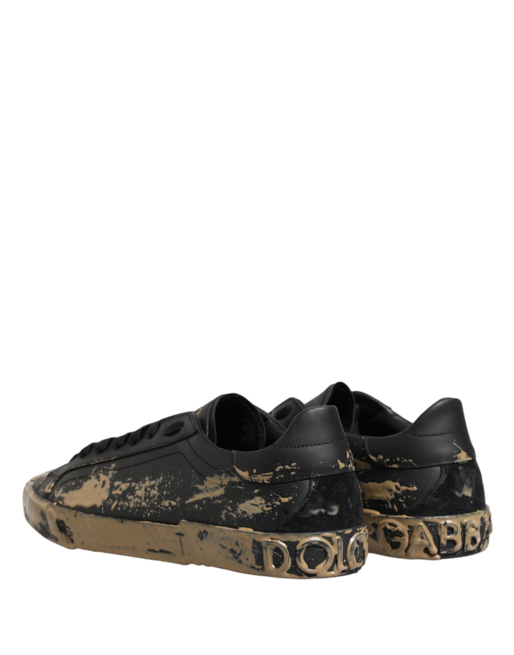 Dolce & Gabbana Black Portofino Mud Effect Low Top Sneakers Shoes | Regal Royce