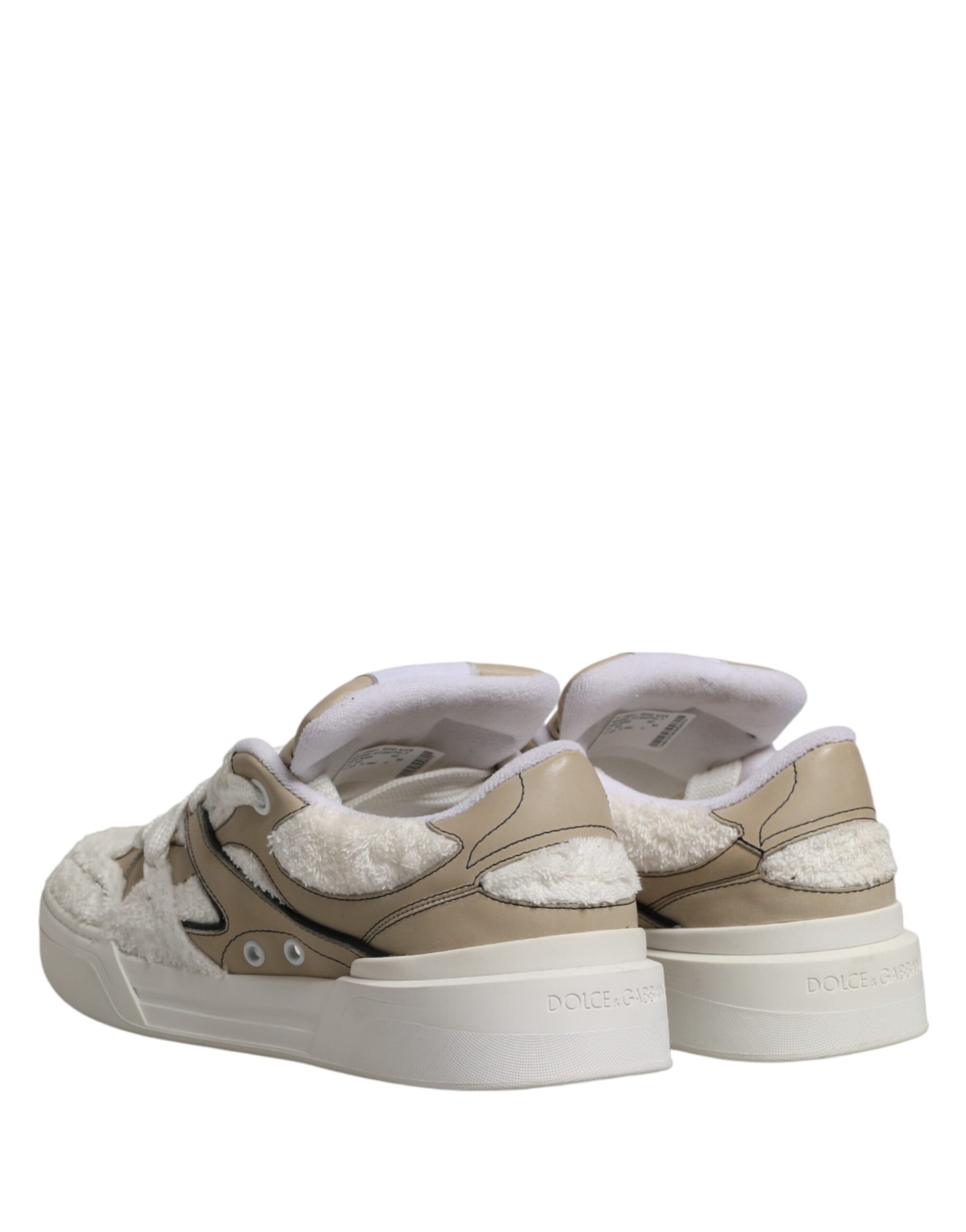 Dolce & Gabbana White Beige Faux Shearling Low Top Sneakers Shoes | Regal Royce