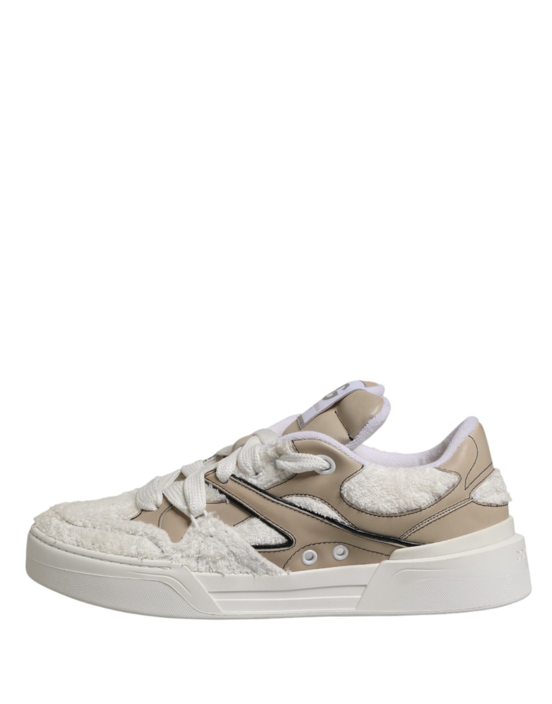 Dolce & Gabbana White Beige Faux Shearling Low Top Sneakers Shoes | Regal Royce