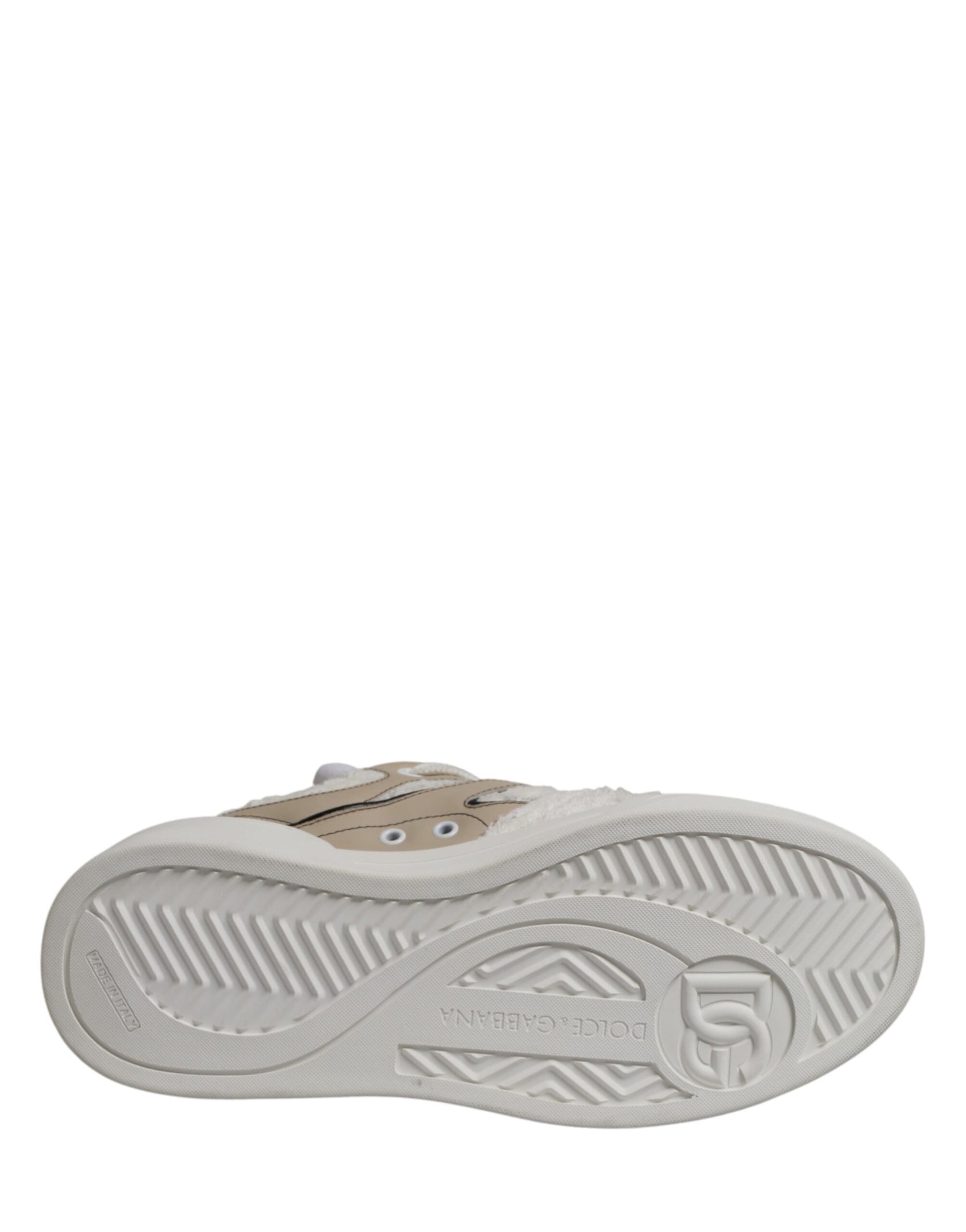 Dolce & Gabbana White Beige Faux Shearling Low Top Sneakers Shoes | Regal Royce