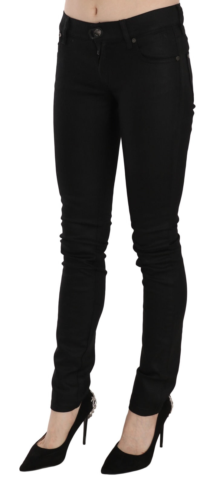 PLEIN SUD Cotton Black Mid Waist Skinny Denim Jeans | Regal Royce