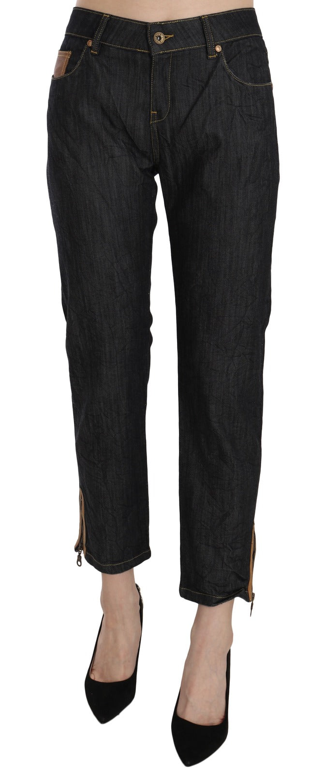 PLEIN SUD Cotton Blue High Waist Straight Cropped Trouser Jeans | Regal Royce