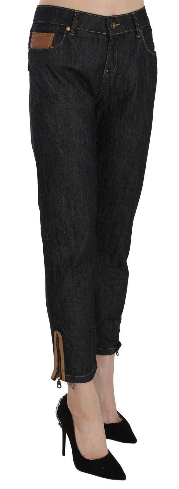 PLEIN SUD Cotton Blue High Waist Straight Cropped Trouser Jeans | Regal Royce