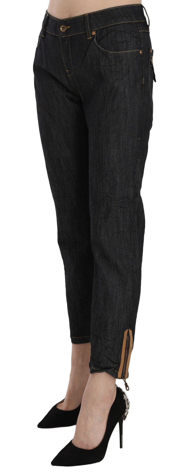 PLEIN SUD Cotton Blue High Waist Straight Cropped Trouser Jeans | Regal Royce