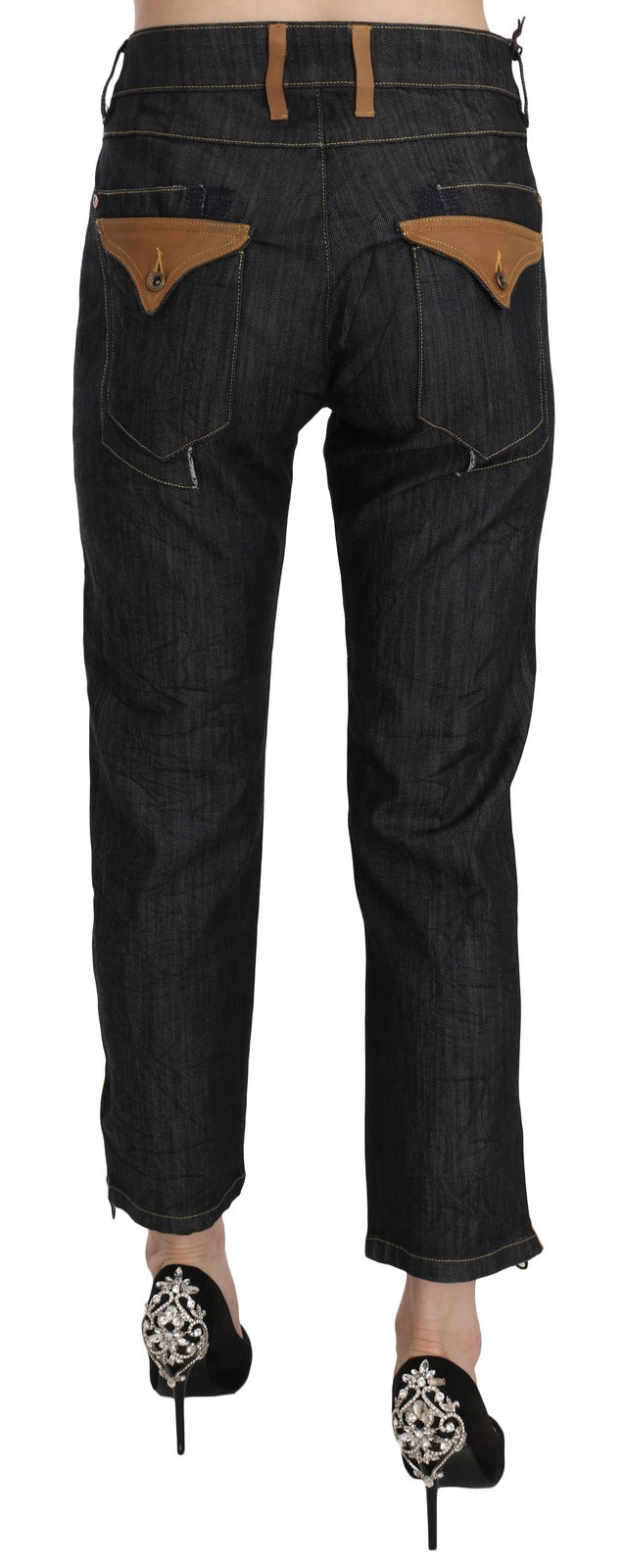 PLEIN SUD Cotton Blue High Waist Straight Cropped Trouser Jeans | Regal Royce