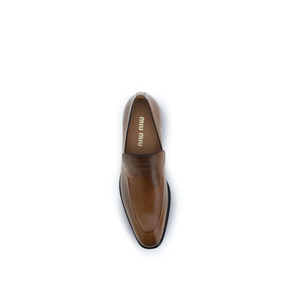 Miu Miu Brown Calf Leather Bos Taurus Slip-On Loafers | Regal Royce