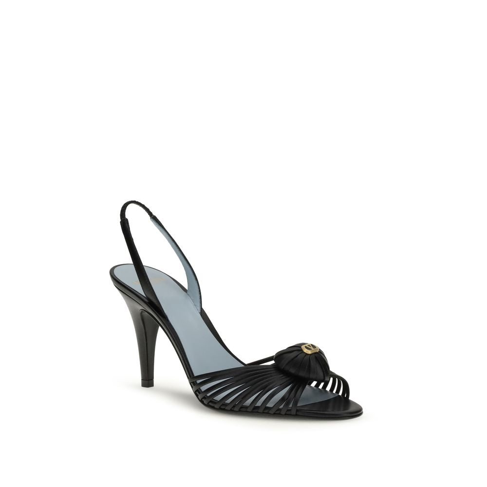 Valentino Garavani Black Calf Leather Bos Taurus Stiletto Heel Sandals | Regal Royce