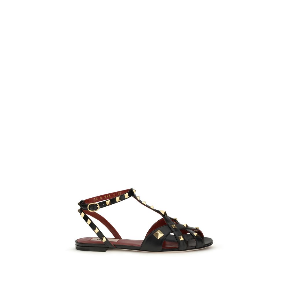 Valentino Garavani Black Goatskin Flat Sandals | Regal Royce