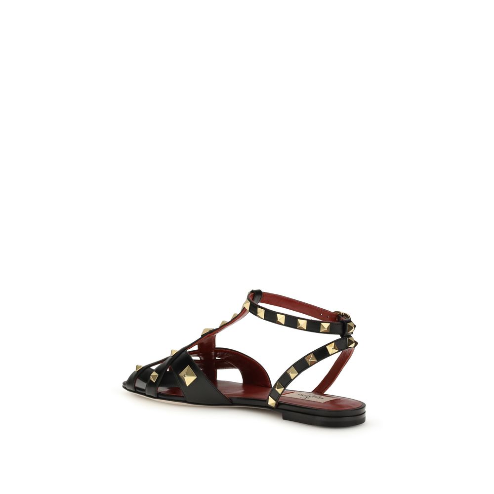 Valentino Garavani Black Goatskin Flat Sandals | Regal Royce