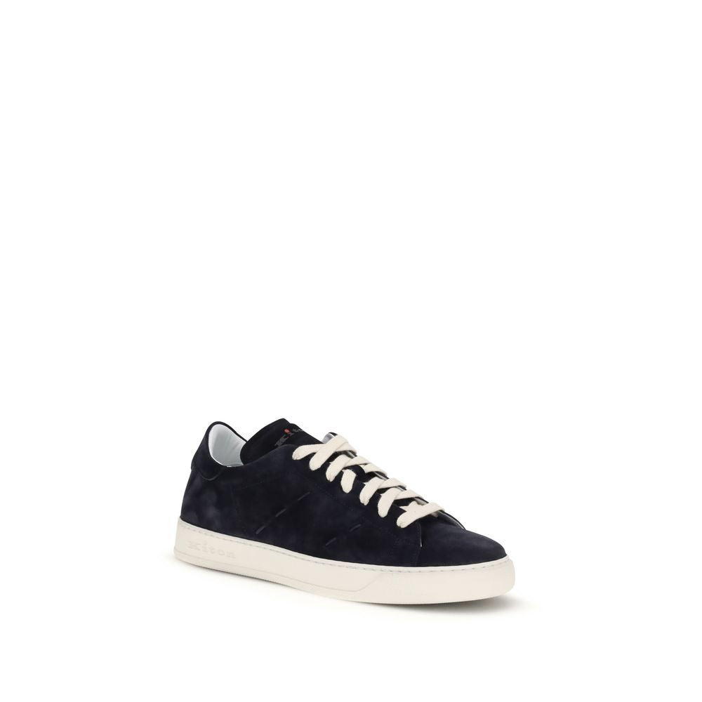 Kiton Blue Calf Leather Bos Taurus Low Top Sneakers | Regal Royce