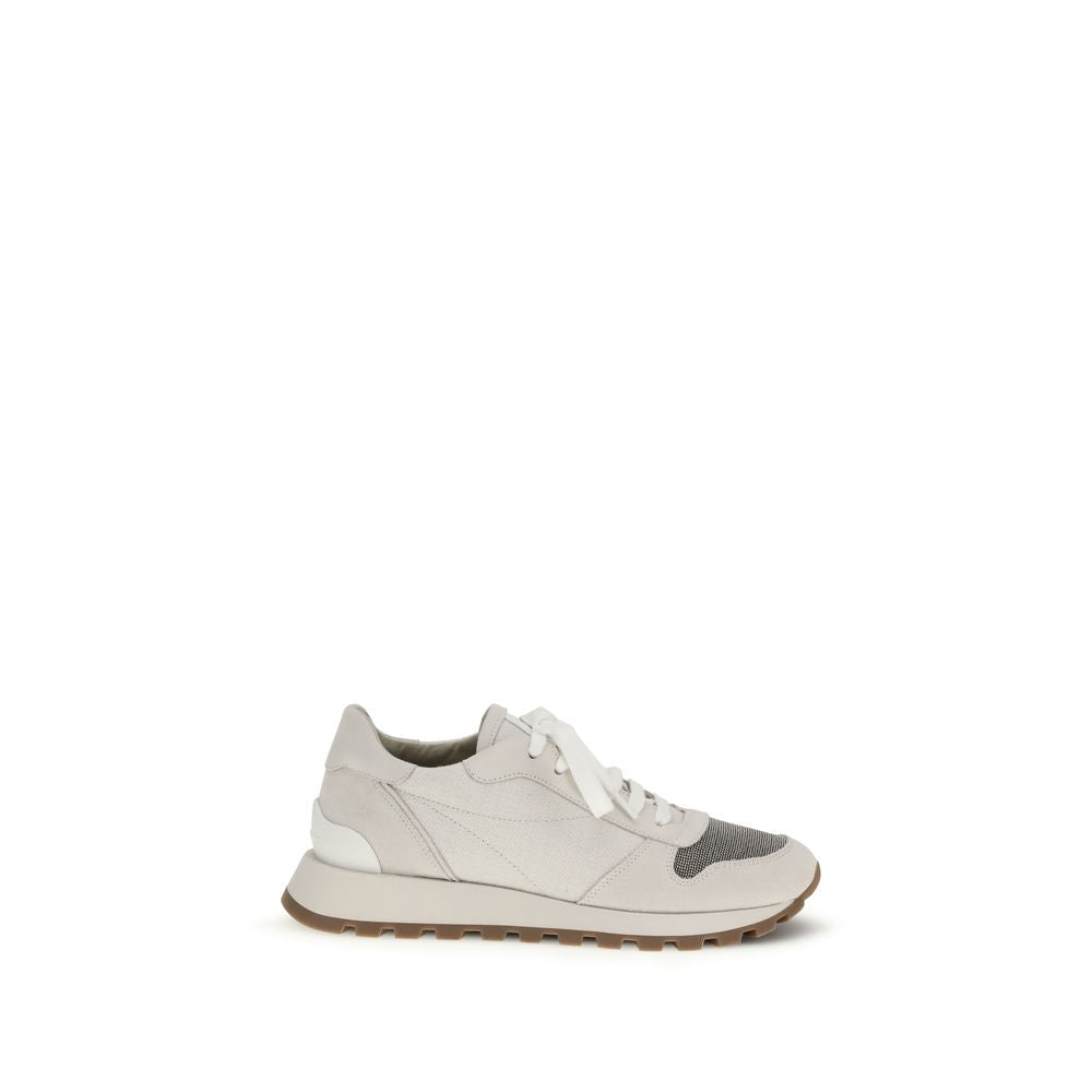 Brunello Cucinelli Gray Calf Leather Bos Taurus Athletic Sneakers | Regal Royce