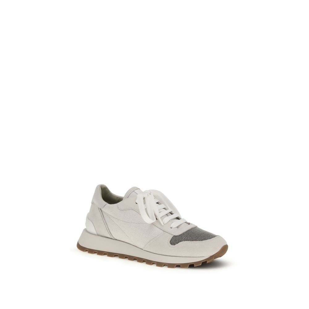 Brunello Cucinelli Gray Calf Leather Bos Taurus Athletic Sneakers | Regal Royce
