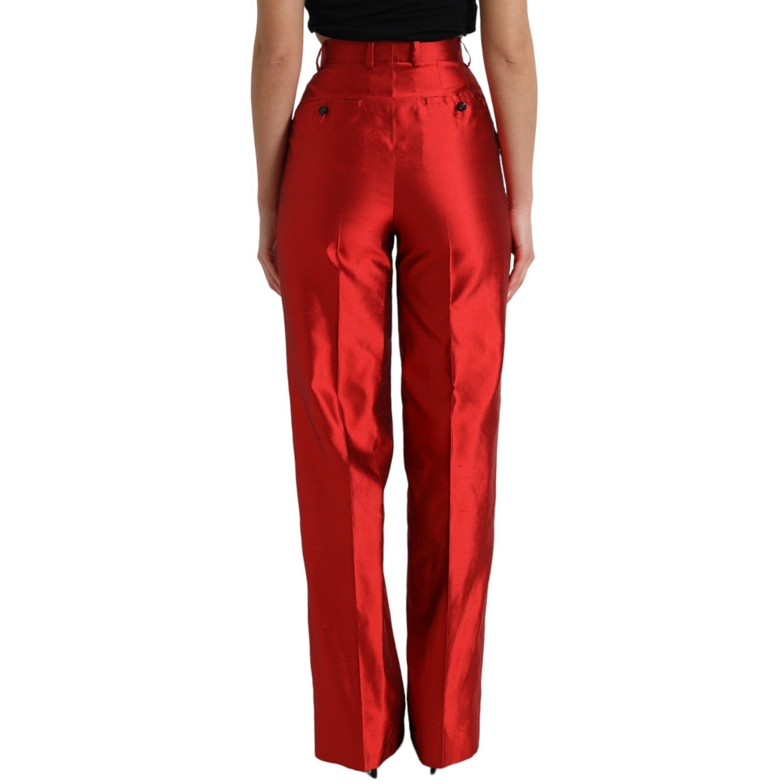 Dolce & Gabbana Red Satin Silk High Waist Wide Leg Pants | Regal Royce