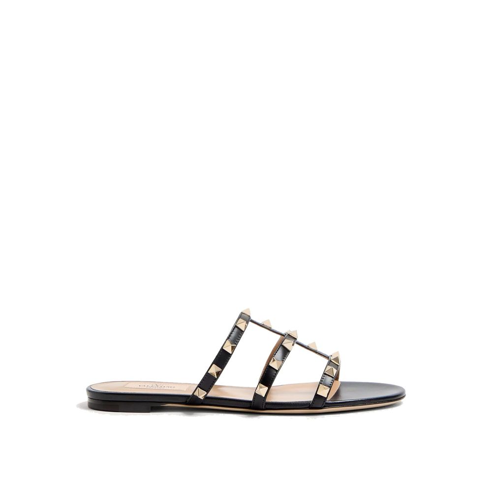 Valentino Garavani Black Calfskin Flat Sandals | Regal Royce