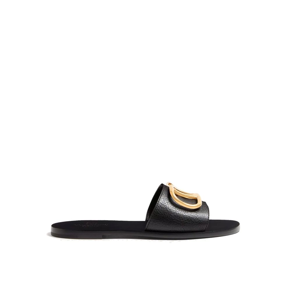 Valentino Garavani Black Calfskin Flat Sandals | Regal Royce