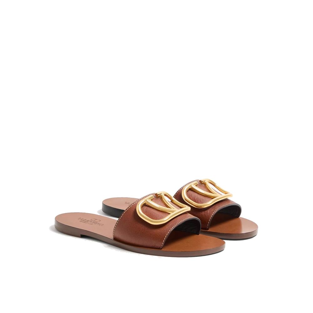 Valentino Garavani Brown Calfskin Flat Sandals | Regal Royce