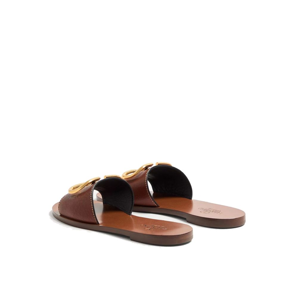 Valentino Garavani Brown Calfskin Flat Sandals | Regal Royce