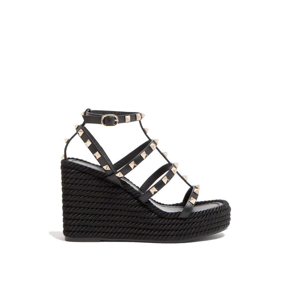 Valentino Garavani Black Calfskin Wedge Sandals | Regal Royce
