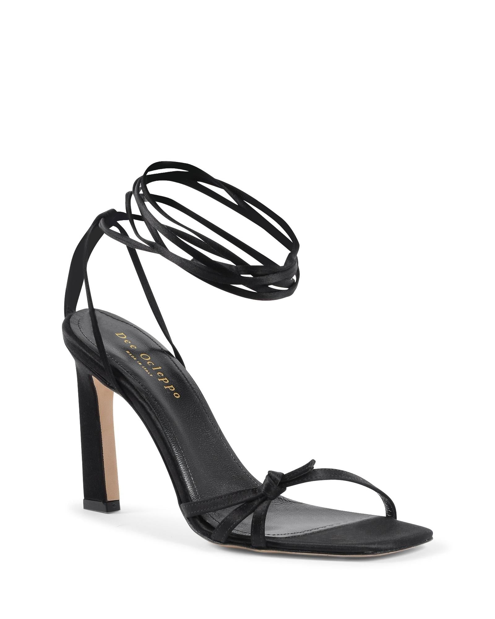 Dee Ocleppo Black Satin Strap-On Sandals | Regal Royce