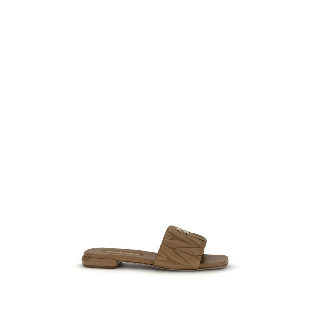 Miu Miu Beige Calf Leather Bos Taurus Flat Sandals | Regal Royce